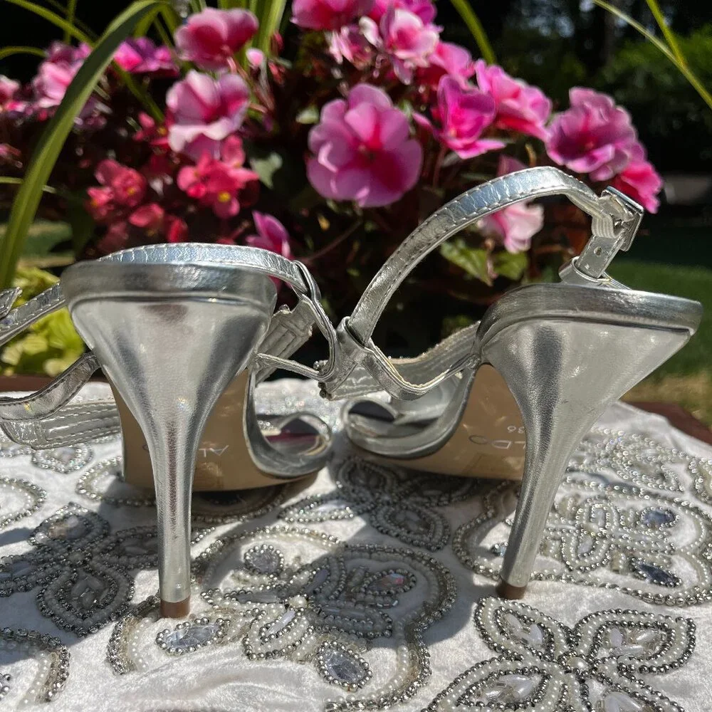 ALDO Embellished Sparkly Silver Rhinestone Strappy Heels Size 6